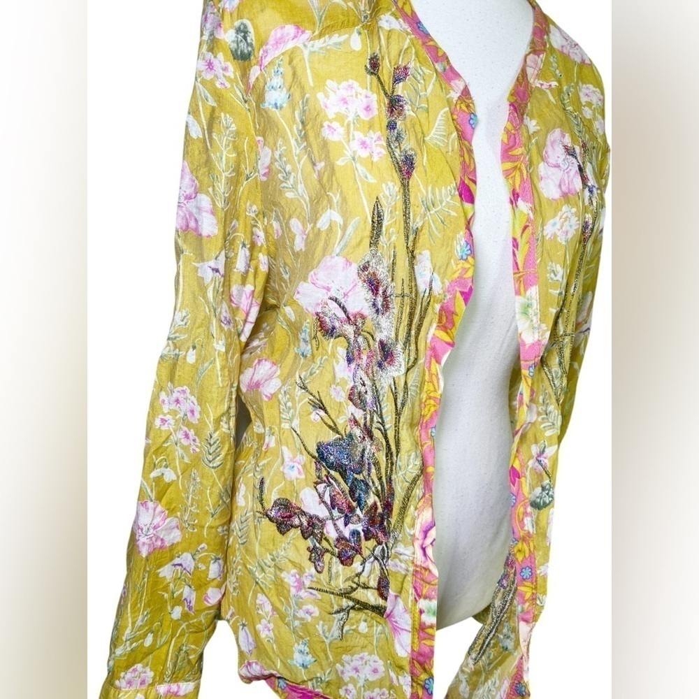 Aratta Silent Journey Yellow Floral Open Front Embroidered Cardigan - Picture 6 of 15